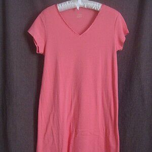 Watermelon Coral Cotton Knit V Neck Sleep T-Shirt Gown Short Cap Sleeve